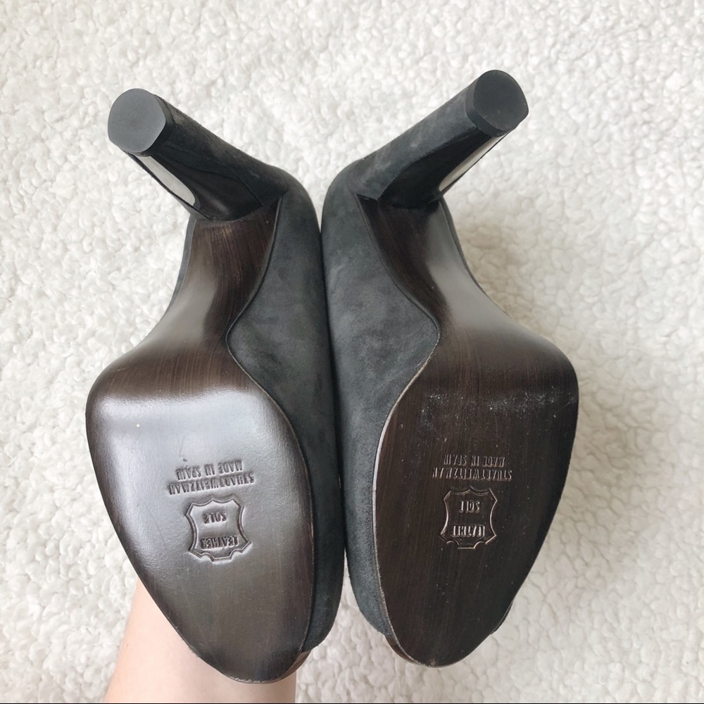 Stuart Weitzman Grey Suede Open Toe Block Heel - image 3